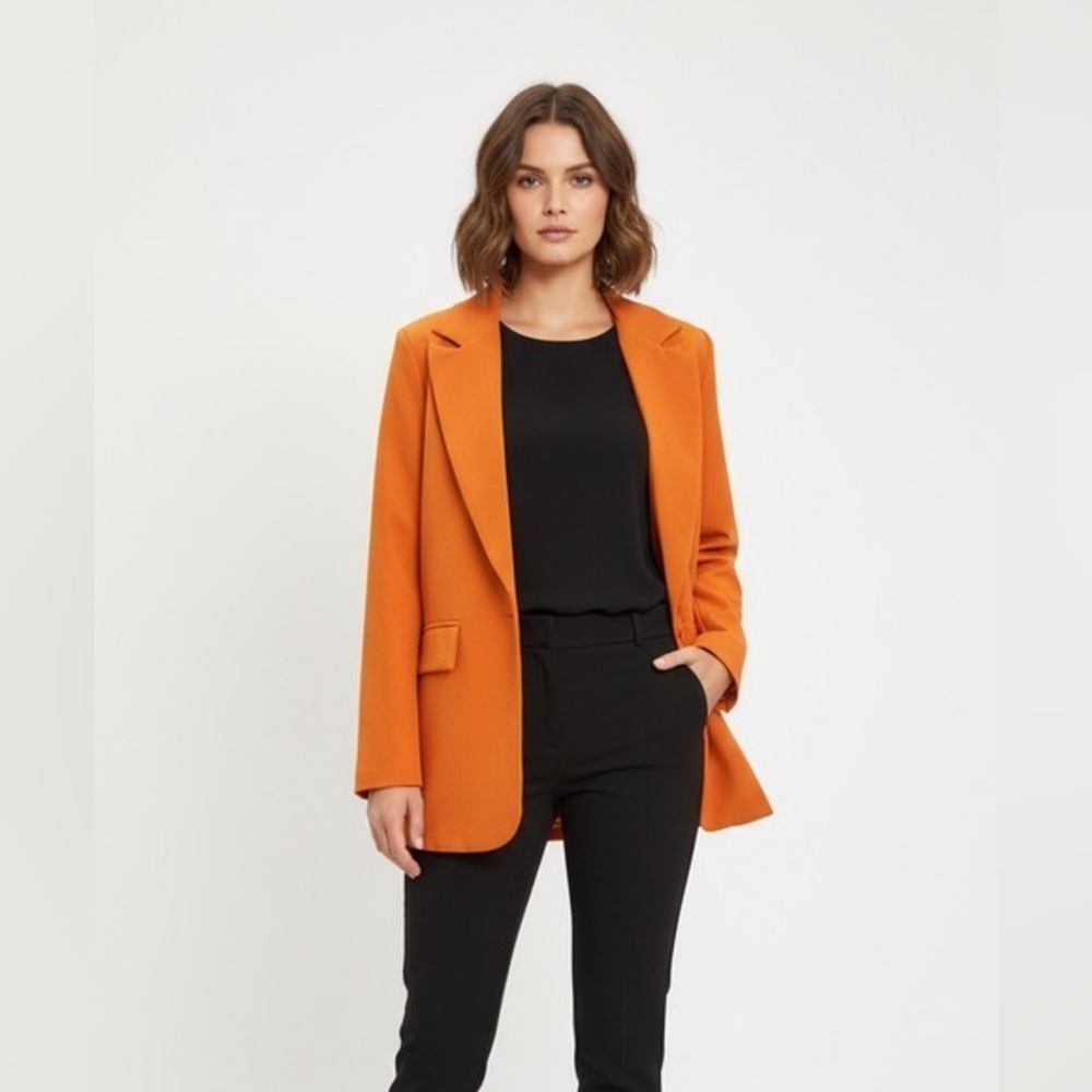 NWT Boohoo Made in Italy Bold Orange Women's Blazer Size 10